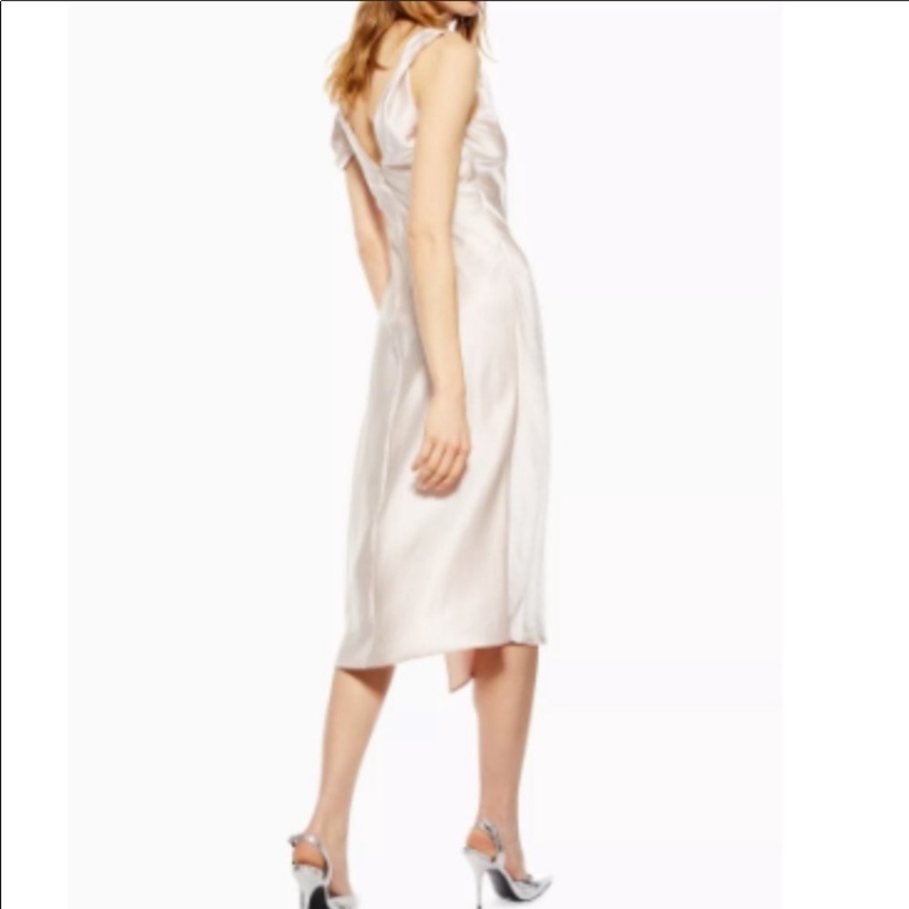 Topshop nude twist shoulder satin midi dress 6 - Picture 2 of 7